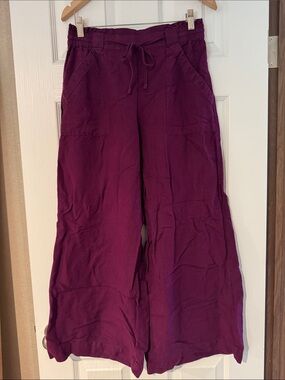 LOFT Wide-Leg Drawstring Pants in Plum